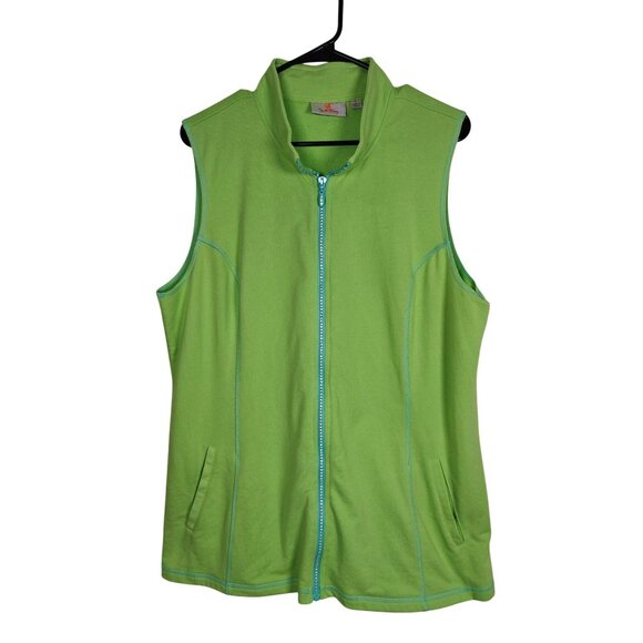 Quacker Factory Womens Green Sleeveless Full Zip Vest Jacket Size Large - Picture 1 of 8